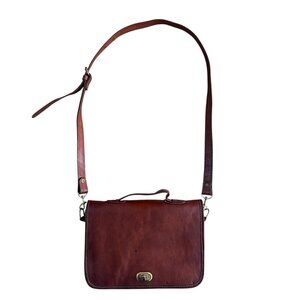 Vintage Sereno Leather Crossbody Organizer Bag Brown Full Grain Leather